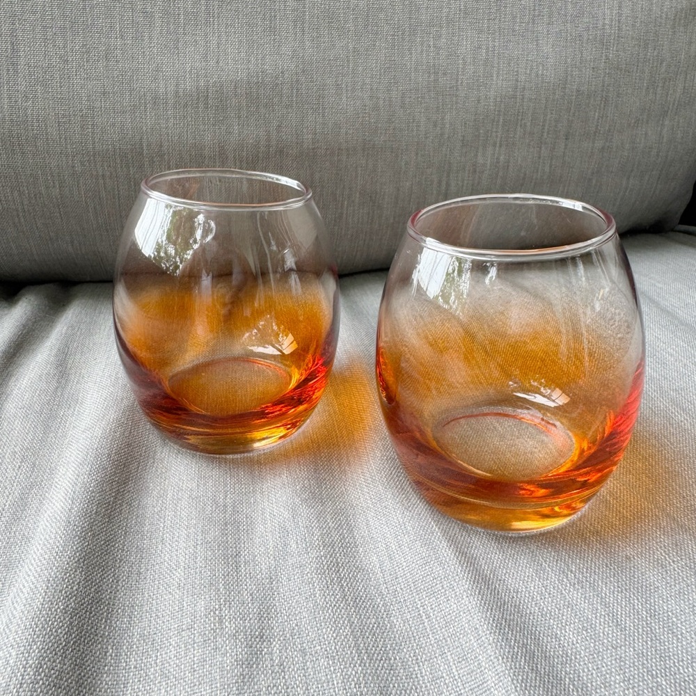 ✨Vintage MCM Amber Colored Short Egg Shaped Rounded Drinking Tumblers.